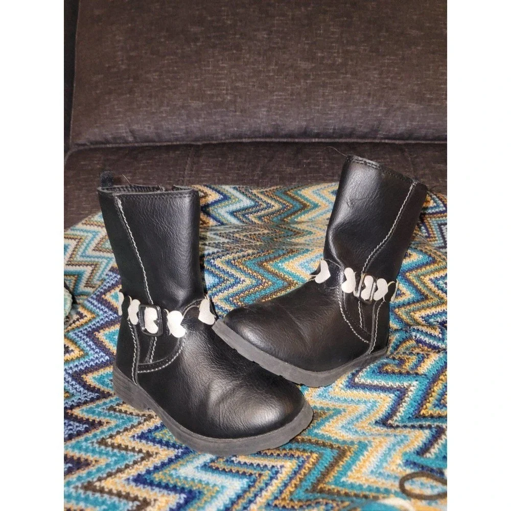 Black Zipper Up Heart Boots girls 10